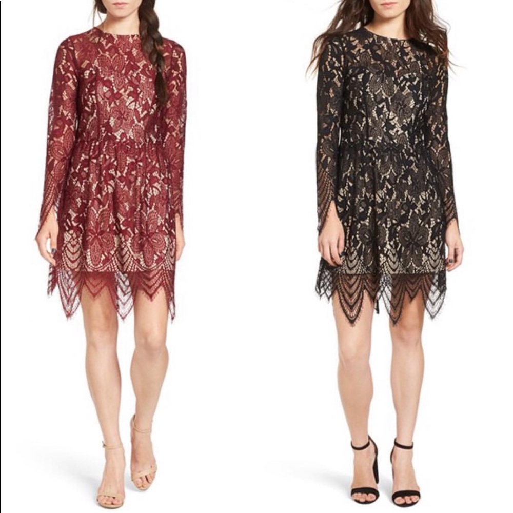 (CRIMSON/MAROON) Love FIRE Long Sleeve Lace Dress - Picture 2 of 4